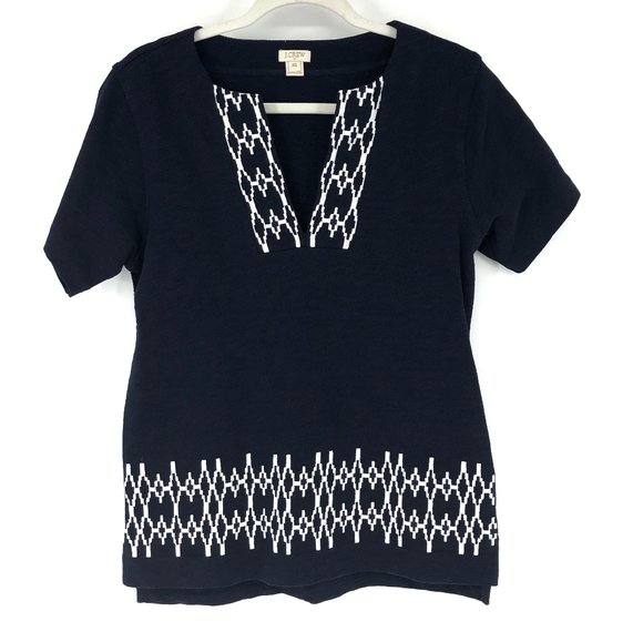 J. Crew Factory Tops - J. Crew Factory Navy Geometric Trim V Neck Blouse